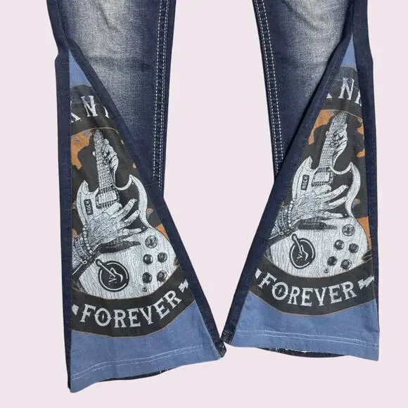 Reworked Rock Forever Rock Revival Bell Bottom Flare Jeans - Picture 5 of 7